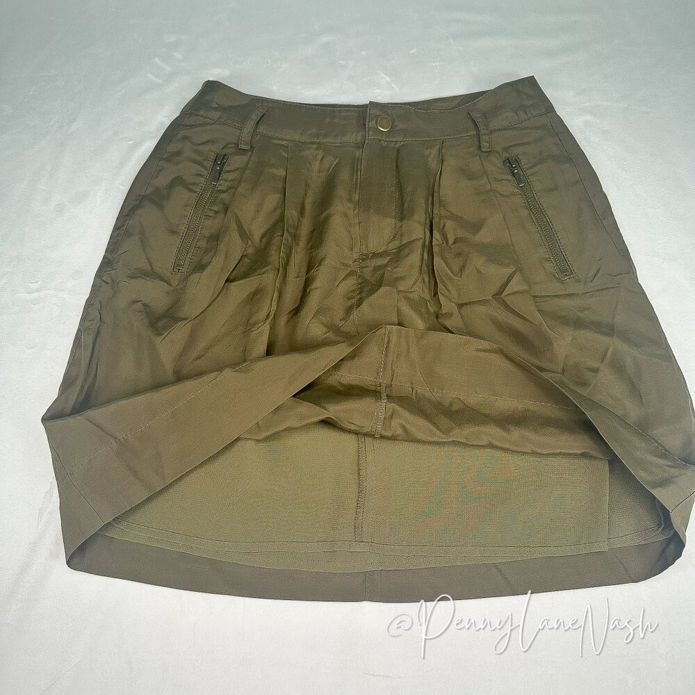 NWT Banana Republic Olive Silk Blend Pleated Mini Skirt Size 0P - Picture 3 of 10